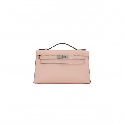 HERMES KELLY POCHETTE ROSE EGLANTINE SWIFT (22*14*7cm) 
